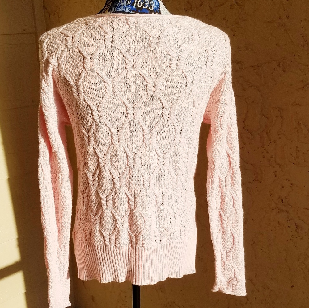 gap cable soft vee sweater pink heather S nwt - Picture 2 of 4